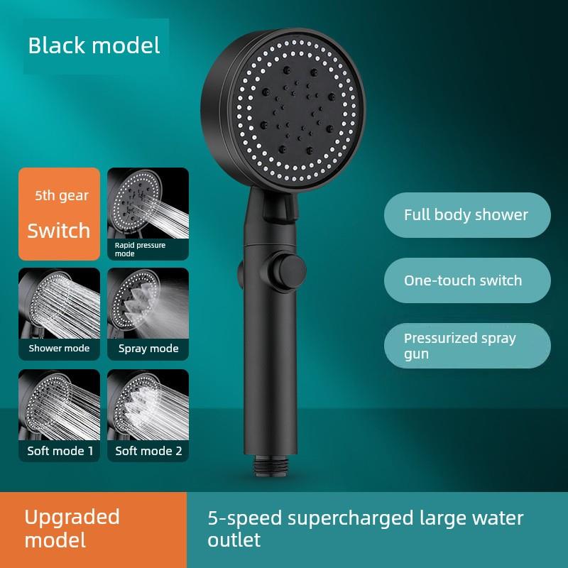 Shower Head Water Saving Black 5 Mode Adjustable High