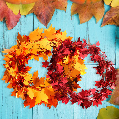 Thanksgiving Day Colorful Ribbon Decorated Wire Maple Leaf V