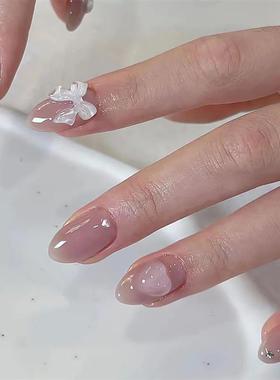 24pcs Pink Fake Nail Patch Sweet Style False Nails Full Cove