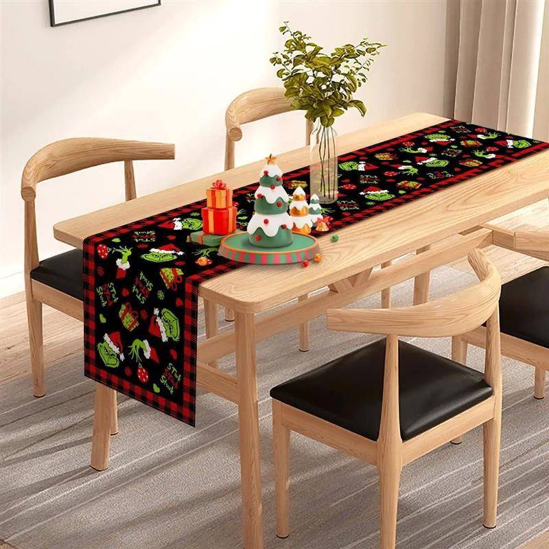 Gnome Christmas Table Runner, Xmas Trees Merry Christmas Tab