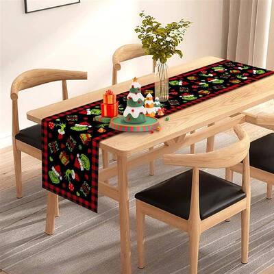 Gnome Christmas Table Runner, Xmas Trees Merry Christmas Tab
