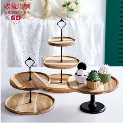 Wooden dessert table display stand, high footed cake tray