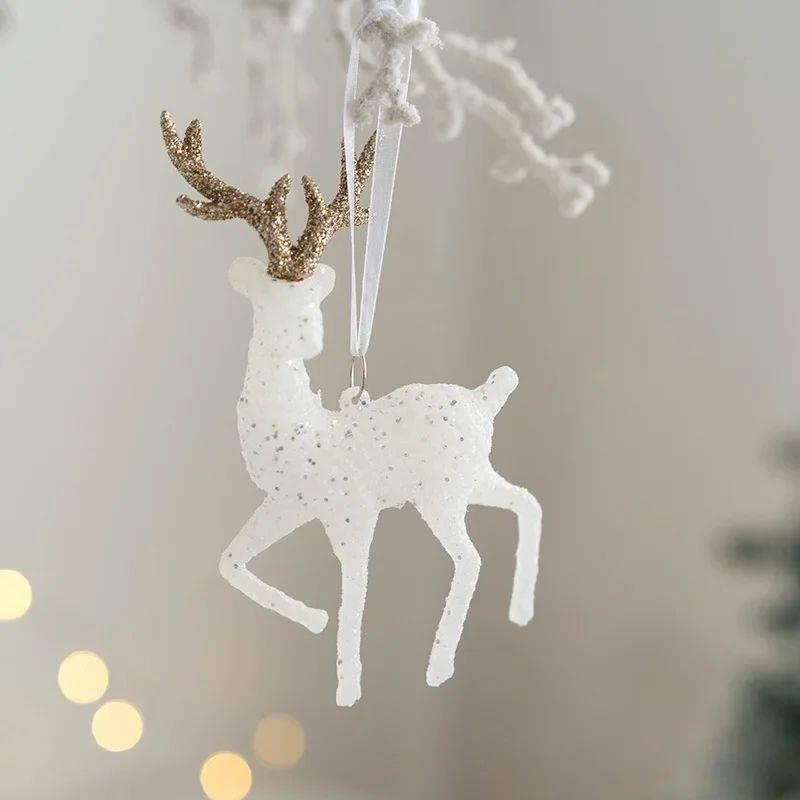 Christmas Tree Hanging Pendants Glitter White Deer Ornaments