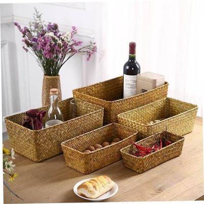 bamboo storage basket box desktop small rattan woven basket