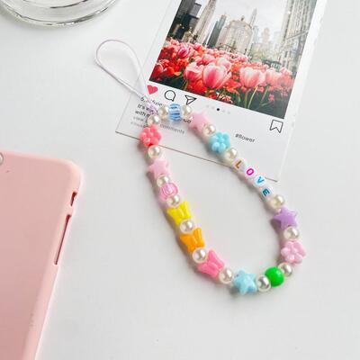 Ethnic mobile phone chain lanyard flower heart wristband 链