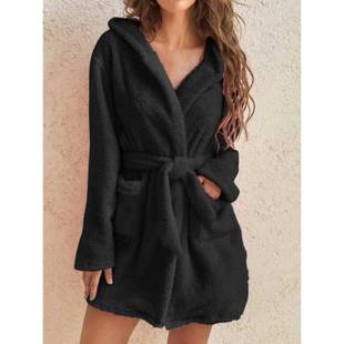 Womens winter warm bathrobe 法兰绒睡袍浴衣珊瑚绒连帽家居服新