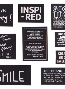 时尚黑白色3M胶方形羽绒服自粘补丁贴英文字儿童衣服装饰贴布标签