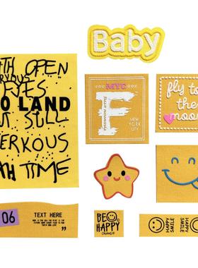 新款黄色系时尚个性DIY小号T恤印花3M自粘补丁贴方形百搭装饰贴布