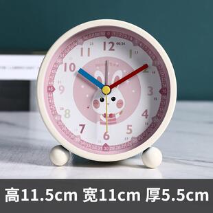 儿童学认时间钟表闹钟学生桌面卡通高颜值静音无声夜灯一体电池款