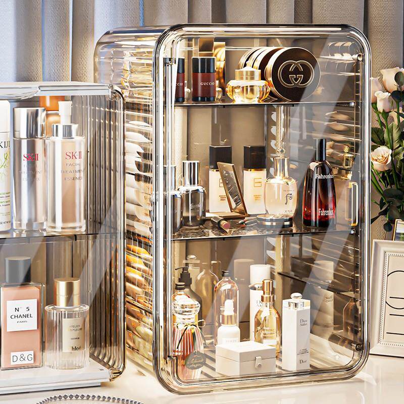 日本进口化妆品收纳盒轻奢防尘箱化妆台香水护肤品大容量置物架