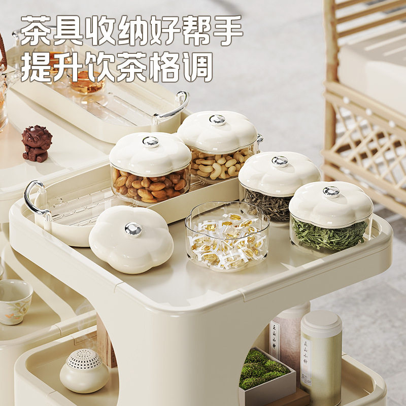 日本茶室置物架家用茶叶收纳架双层可沥水托盘茶具茶杯茶点放置架