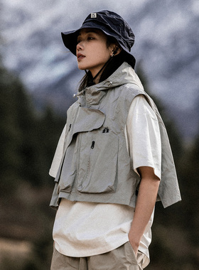 Mountain valley日系户外工装机能风短款马甲情侣山系多功能背心