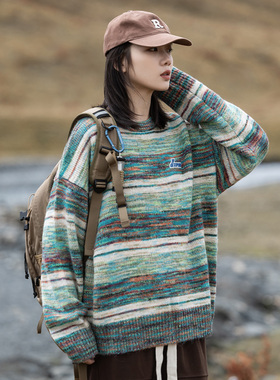 Mountain valley2023秋冬潮牌街头复古圆领套头针织衫 情侣款毛衣