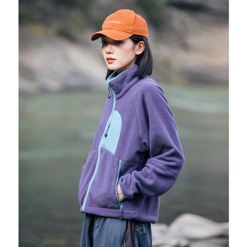 山系户外撞色摇粒绒立领外套