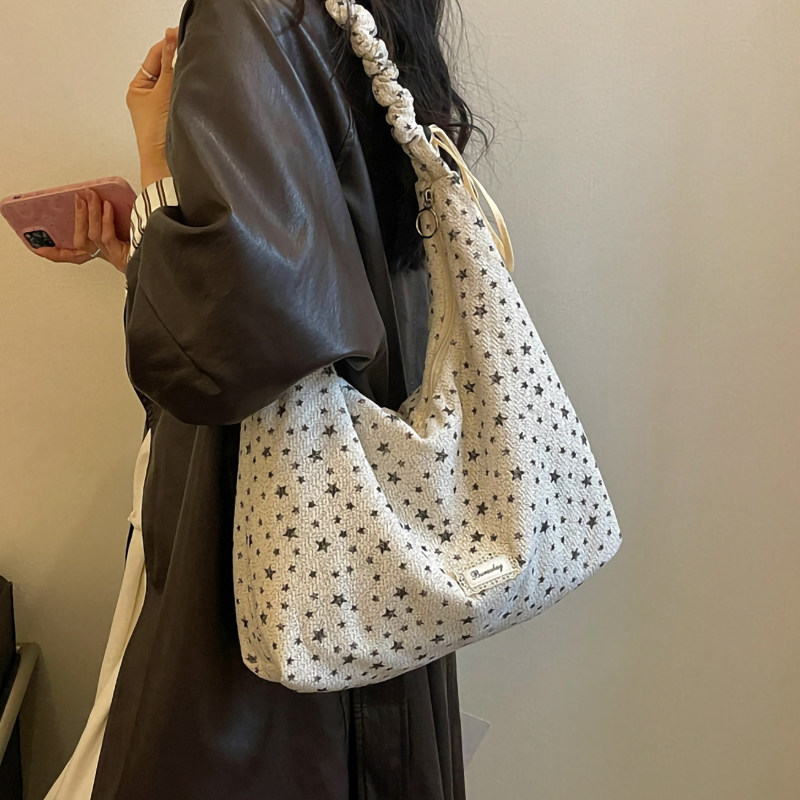 韩系慵懒风星星帆布包女2026新款夏天休闲单肩斜挎包大容量托特包图片