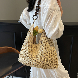 大容量编织包包女2026夏季新款海边度假沙滩单肩托特包通勤草编包