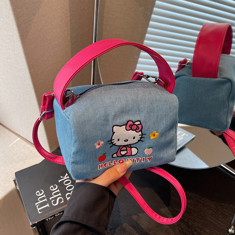 HelloKitty手提包包女2025新款牛仔布可爱手机包休闲百搭斜挎小包
