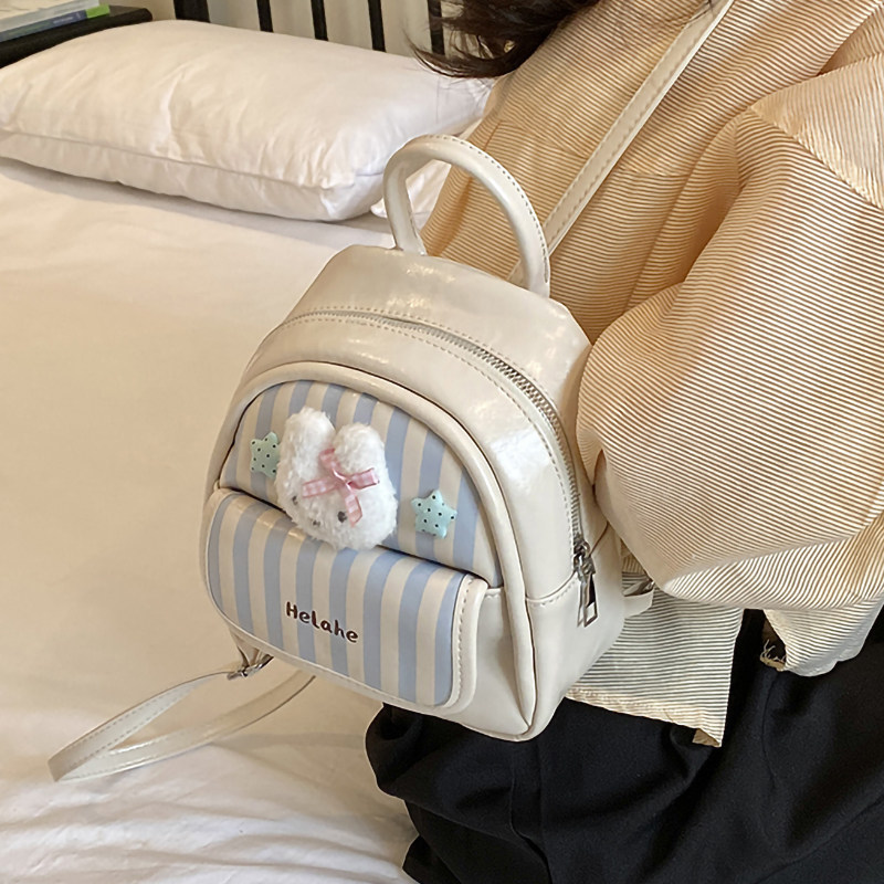 可爱迷你双肩包女2026新款撞色条纹学生小书包少女风超火卡通背包