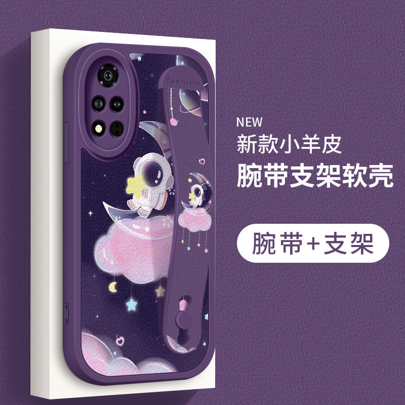 适用华为荣耀V40手机壳新款V40轻奢版小羊皮腕带支架Honor太空人V30软胶防摔V30Pro镜头全包边V20男女保护套