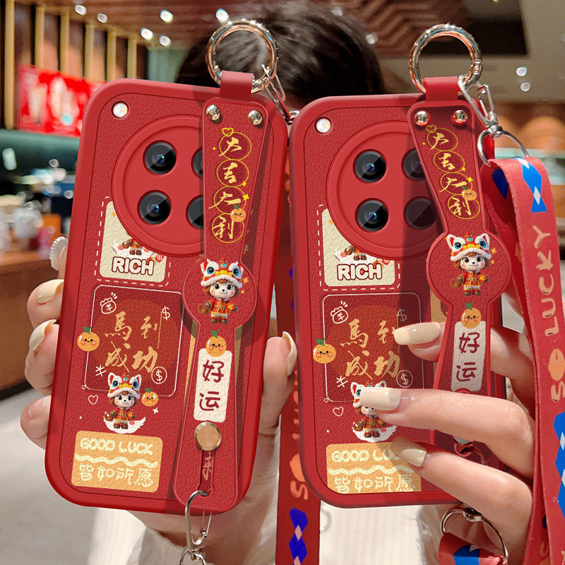 适用oppofindx8s手机壳防摔Find X8S+马到成功卡通保护套OPPO斜挎挂绳FindX8S腕带小羊皮软胶全包边新款外壳