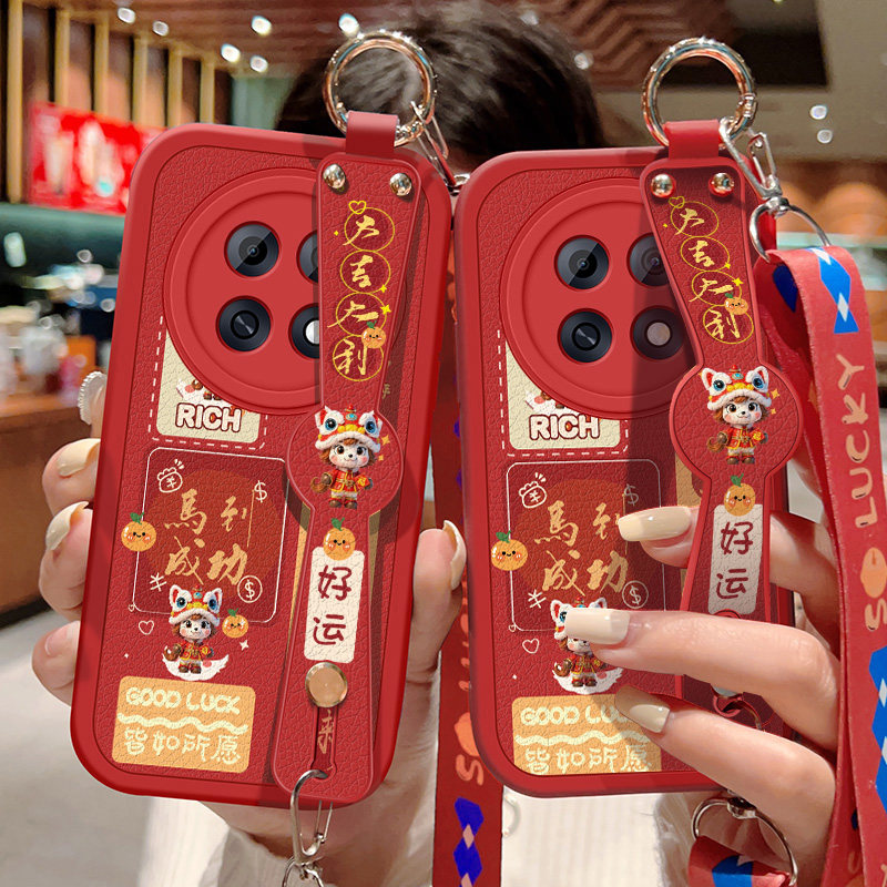适用oppoa6手机壳防摔A6Pro马到成功卡通保护套OPPO斜挎挂绳A6GT腕带小羊皮A6i软胶全包边A6MAX新年款外壳女