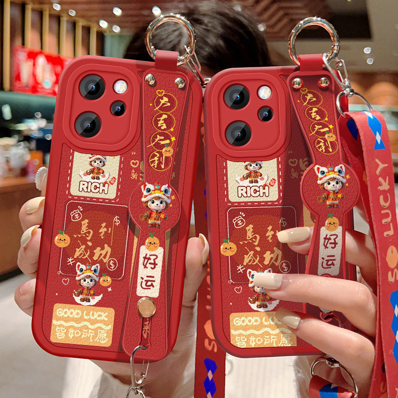 适用于opporeno15手机壳防摔Reno15Pro马到成功OPPO卡通保护套Reno15斜挎挂绳Pro腕带小羊皮软胶全包边新年款