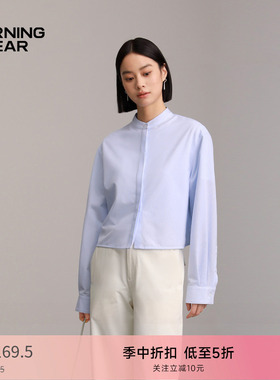 BURNING SPEAR 经典蓝色条纹衬衫外套2024新款通勤短款衬衣女上衣