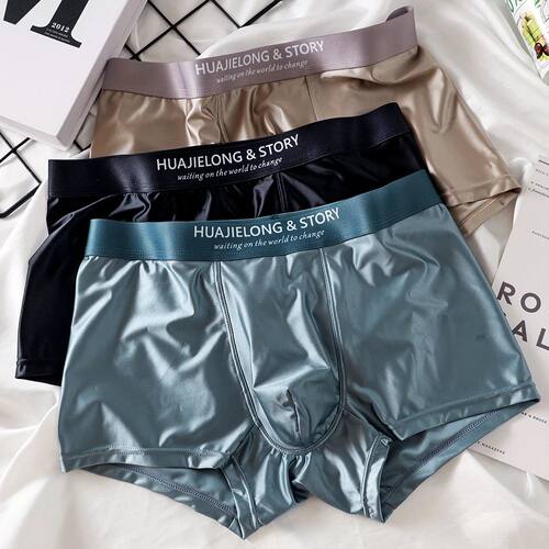 3PCS/Pack Luxury Ice Silk Satin-like Boxers Summer Smooth Co