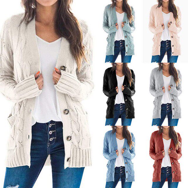 Autumn women's casual cardigan jacket solid color sweater