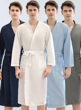 Waffle Japanese kimono bathrobe men's thin bathrobe parents