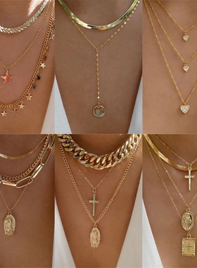 Gold Color Heart-Shaped Necklace For Women Trendy Multi-Laye