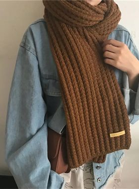 Fashion Women Men Winter Warm Knitted Scarf Solid Color Outd