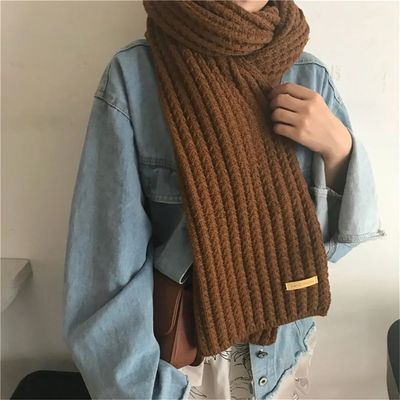 Fashion Women Men Winter Warm Knitted Scarf Solid Color Outd