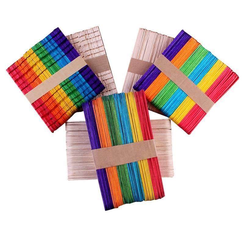 50Pcs DIY Wooden Stick Popsicle Ice Cream Sticks Colorful Ha