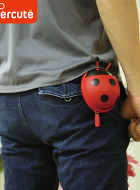 supercute儿童瓢虫卡包创意迷你零钱包可爱钥匙包扣防水收纳钱包