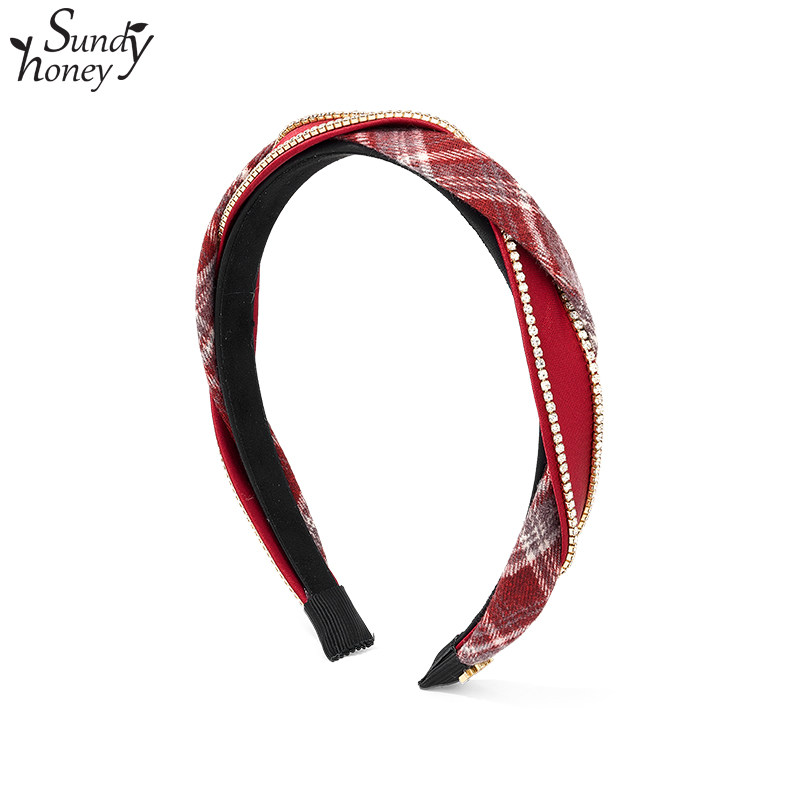 Sundyhoney甜酷格调造型发箍水晶链条潮款头箍清雅气质酒红发饰