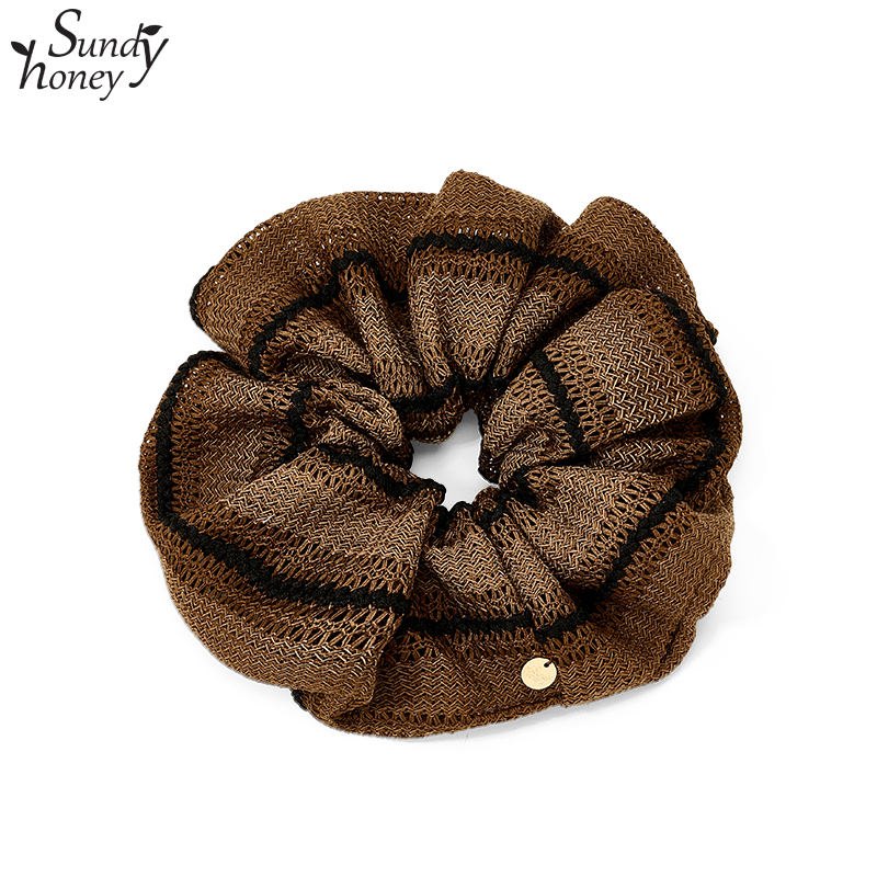 SundyHoney韩式复古黑白深棕条纹针织大肠发圈慵懒气质低马尾发圈