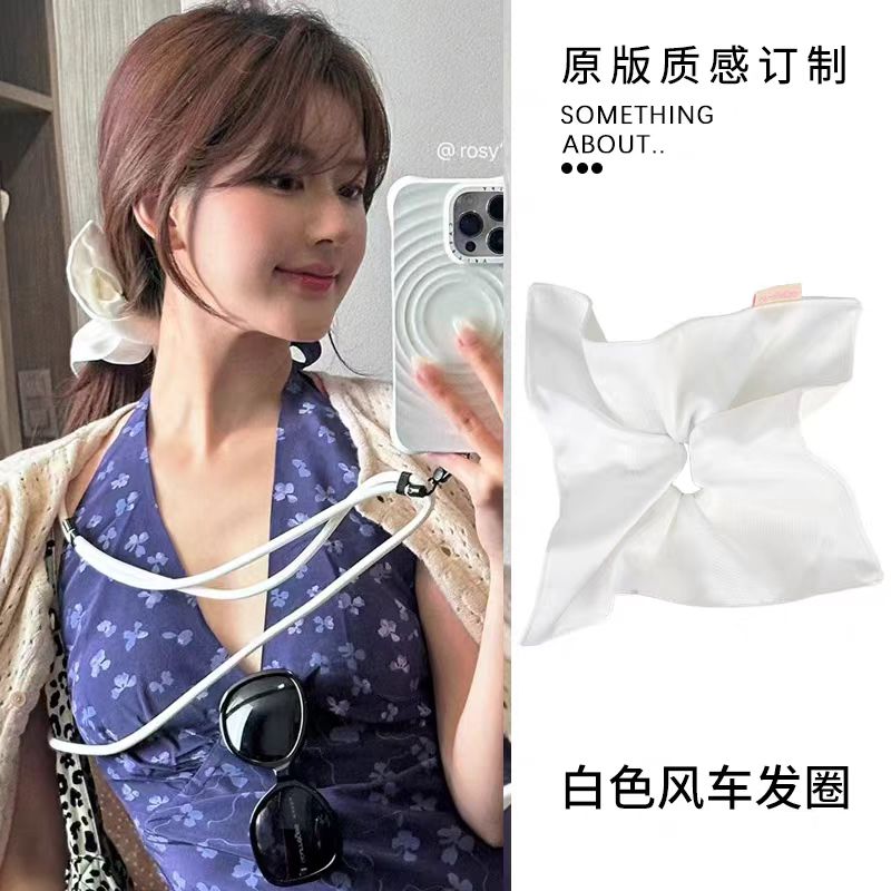 SundyHoney戛纳高圆圆白色大号方巾发圈网红2025新款风车头花头绳