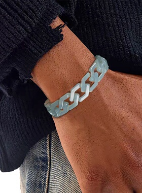 A货翡翠蓝水古巴链嘻哈项链