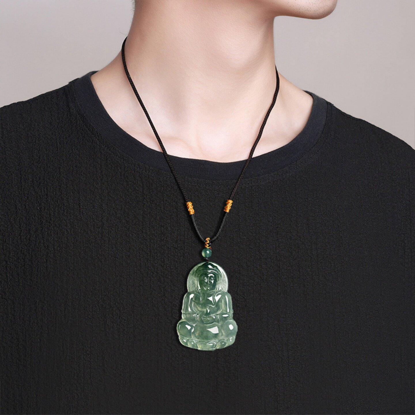 天然缅甸A货翡翠净瓶观音糯冰种油青吊坠高档男女款观音挂件首饰