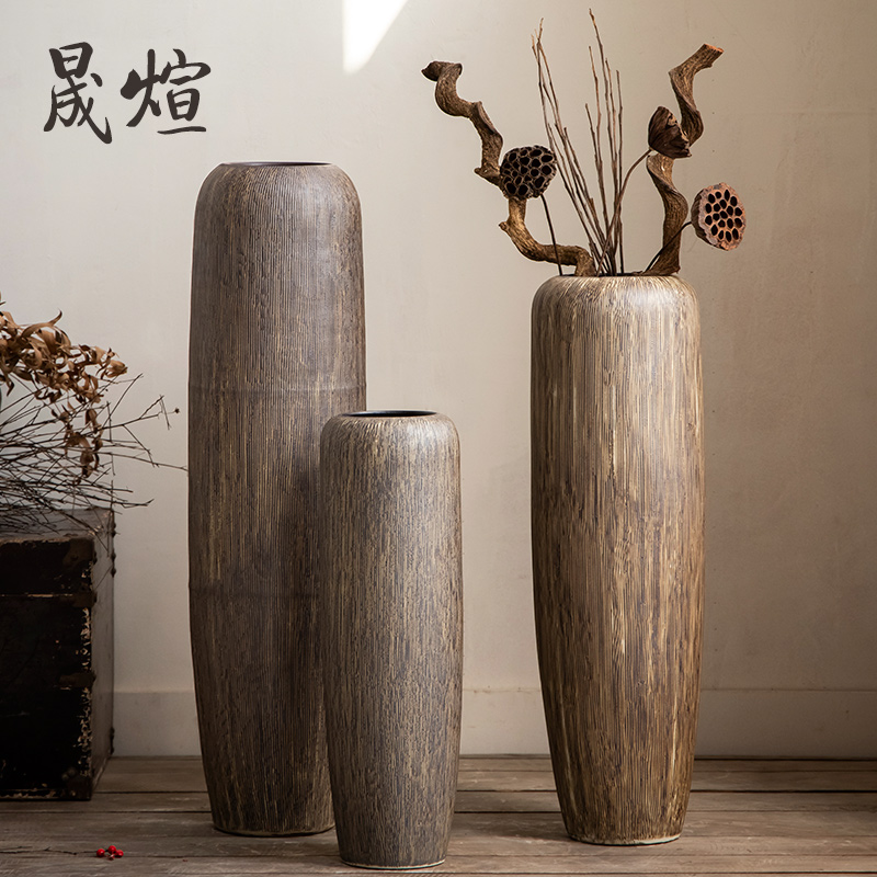 景德镇陶瓷落地摆件中式复古龙柳花瓶客厅电视柜大号插干燥花装饰