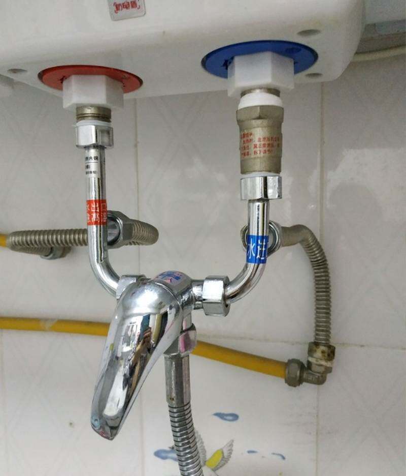 明装全铜电热水器开关混水阀冷热混合阀u型出水龙头淋浴花洒配件