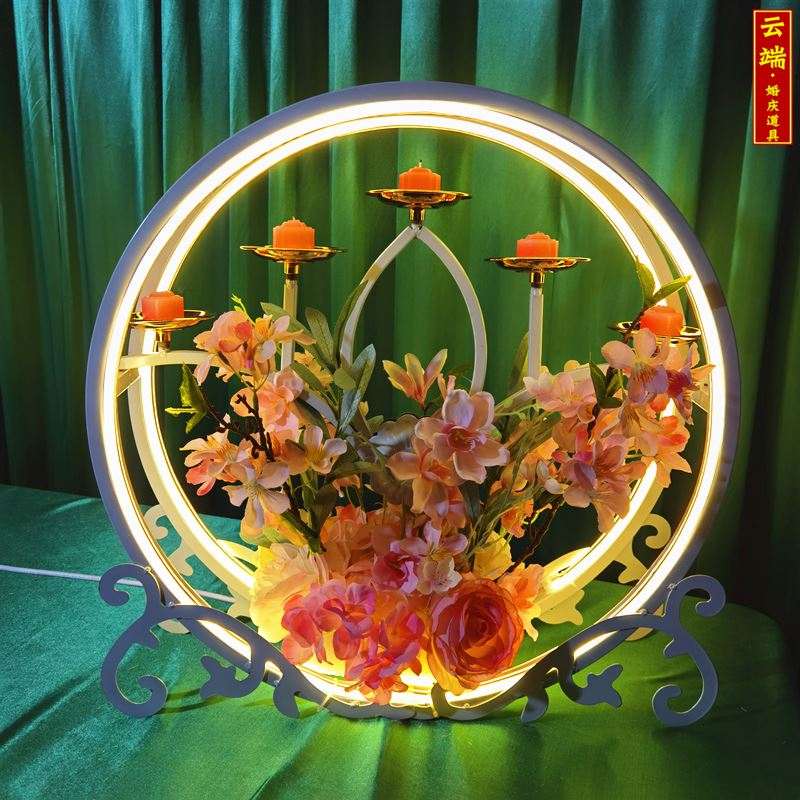 20新款婚庆道具香槟塔花艺铁质欧式酒塔烛台两用发光杯塔许愿台