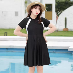 2026大码 连体运动180斤胖MM遮肉遮肚保守休闲泡温泉泳衣 泳衣女款