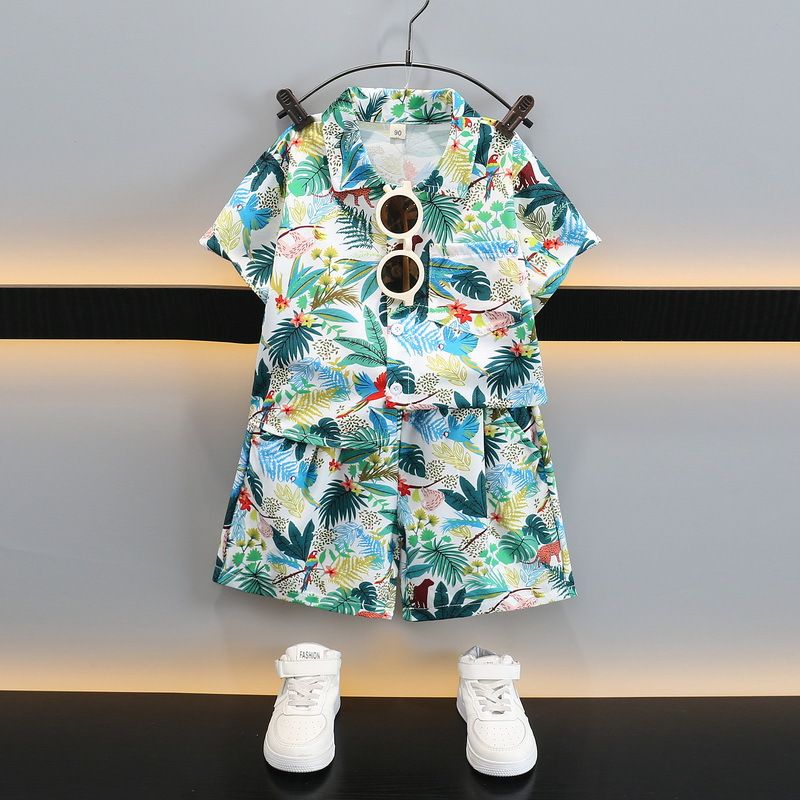 男童夏威夷风花衬衫短袖套装六一