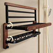 胡桃木毛巾架卫生间置物架免打孔浴室架子卫生间厕所浴巾一体挂架