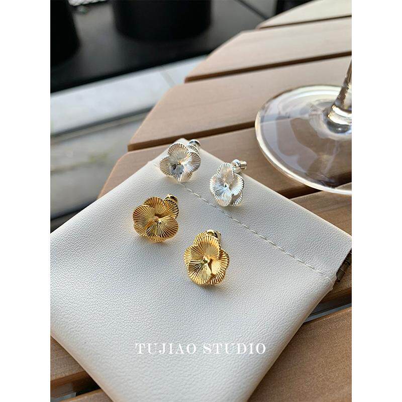 Tujiao 法式复古花朵金银vintage小众时髦宫廷风优雅耳钉耳环