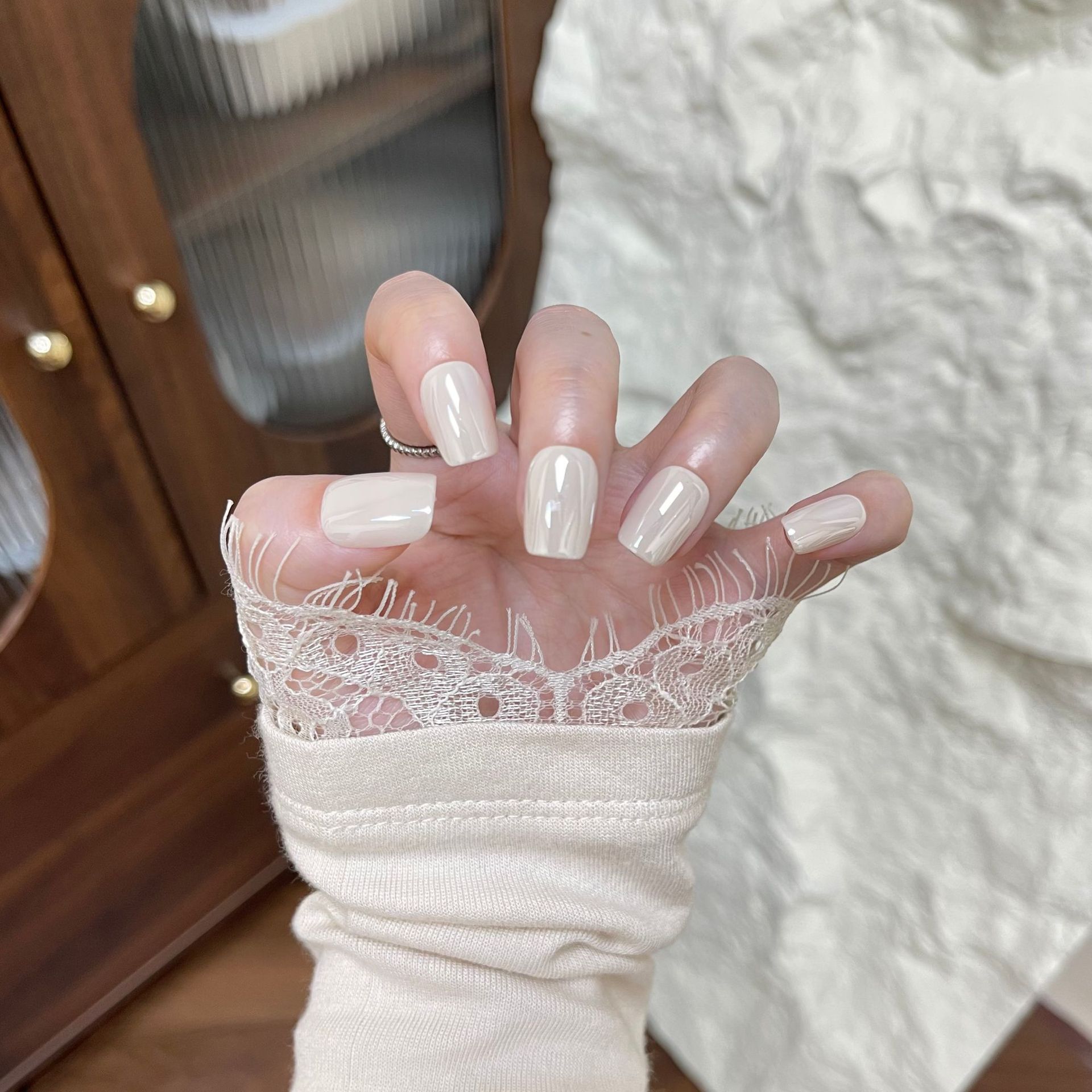 电镀白玉穿戴指甲可拆卸美甲显白