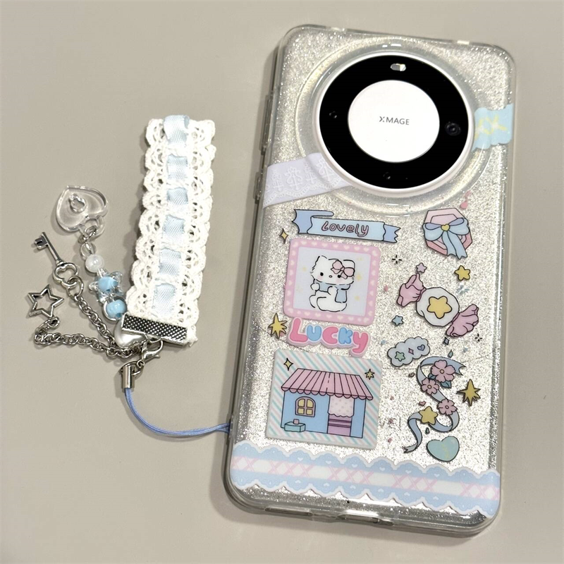 闪粉可爱糖果屋kt猫适用华为mate60pro 手机壳镭射链条少女心小众春季