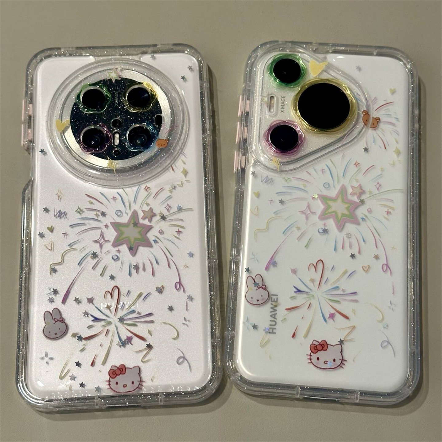 彩色烟花KT猫米菲兔适用华为mate70pro+手机壳闪粉边框mate60pro可爱透明新款Pura70pro全包防摔保护壳,3C数码配件,手机保护套/壳,淘宝优惠券,粉丝福利购,淘宝优惠卷
